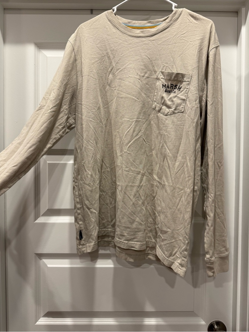 Marsh Wear Co. Men's Long-Sleeve Pocket Tee in Light Beige